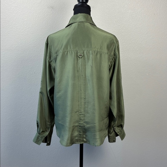 Veronica Beard Silk Jada Blouse Olive Green Button Front Long/Roll Sleeves 8 - Picture 9 of 12